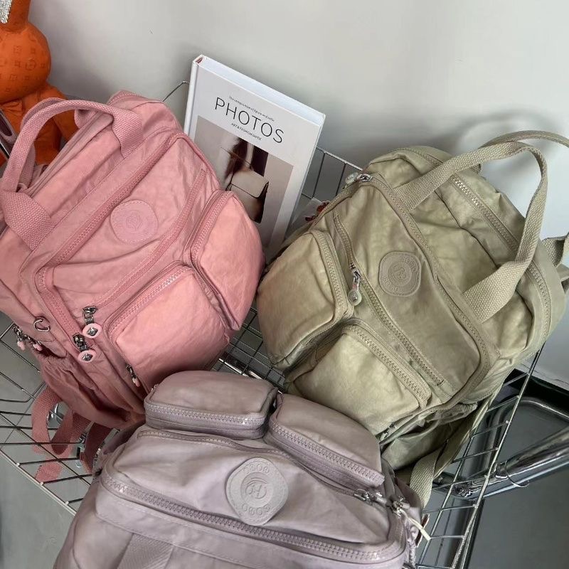 Multi-pocket Woman's Backpack Soft Handle Solid Color Nylon Travel Backpack Lightweight Casual School Backpacks