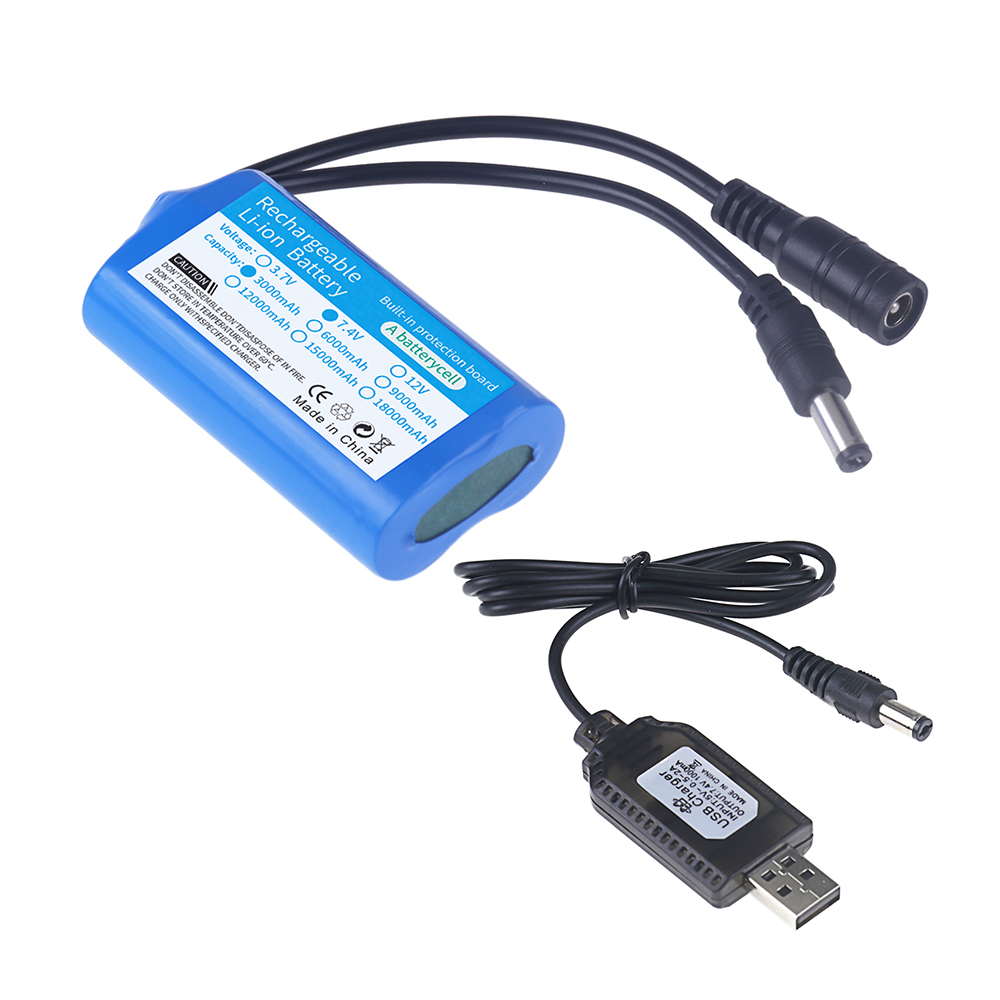 Batería de iones de litio de 7,4 V, 18650 2S, Cargador USB, 3000mah, 6000mah, 9000mah, 12000mah, Control remoto, piezas de repuesto para barcos de cebo de pesca: ciruela