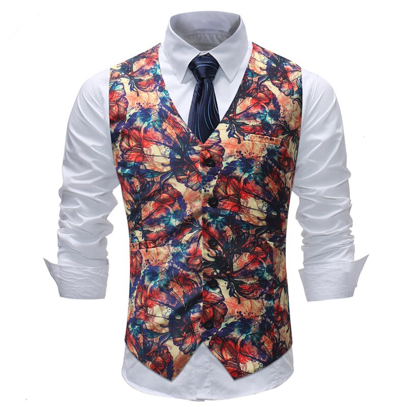 M -5xl heren vest chalecos para hombre heren print bloemen vest casual pak vest vier seizoenen colete masculino