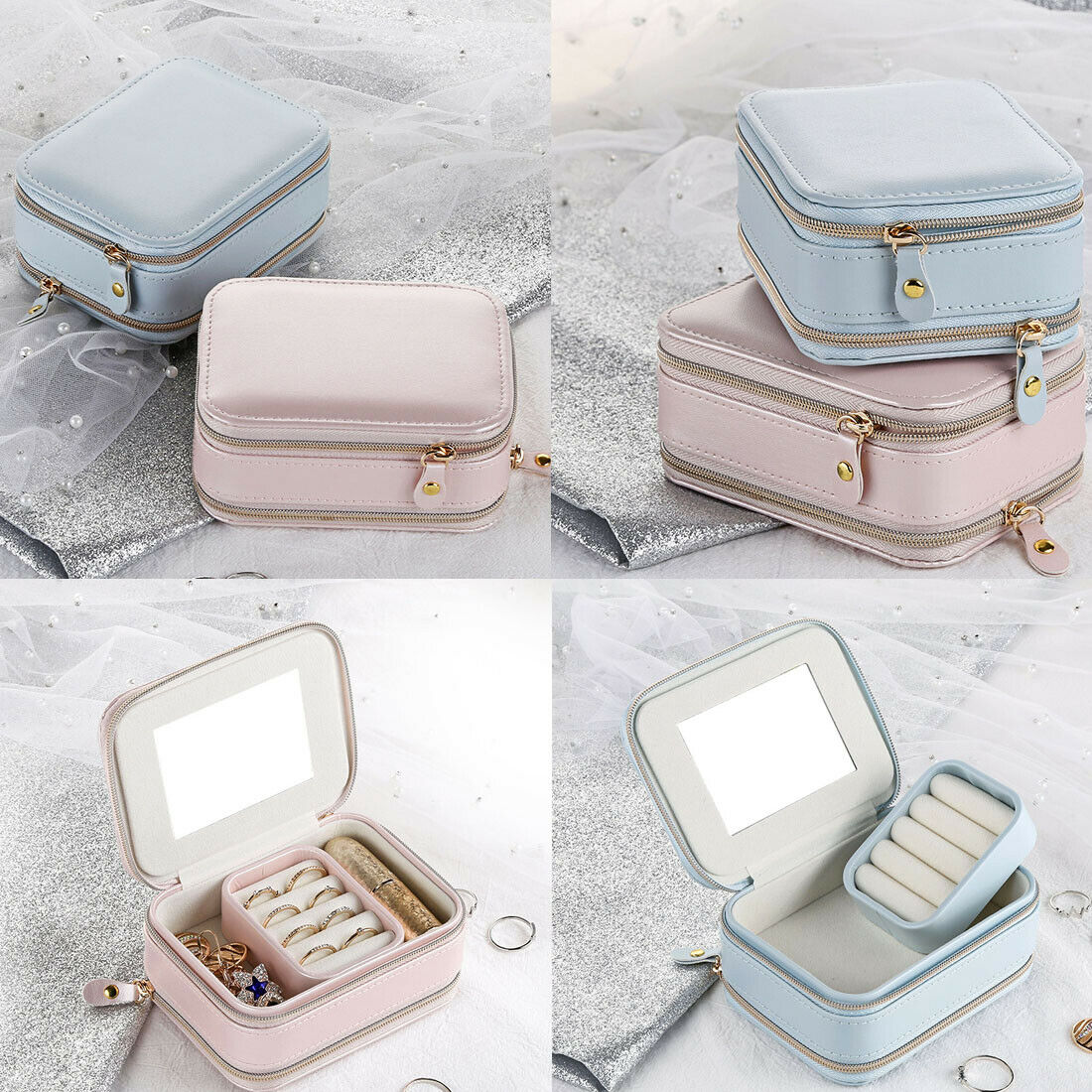 Jewelry box Portable zipper leather storage organizer jewelry holder packaging display travel jewelry box boxes for women