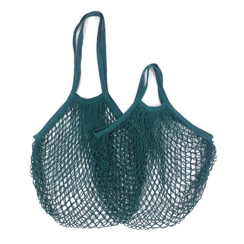 Herbruikbare Fruit Groente Tas Wasbare Katoenen Mesh Boodschappentassen Katoen String Zakken Netto Boodschappentassen Mesh Zakken Voor Fruit Opslag: L-25x35x38cm / Dark Green 15