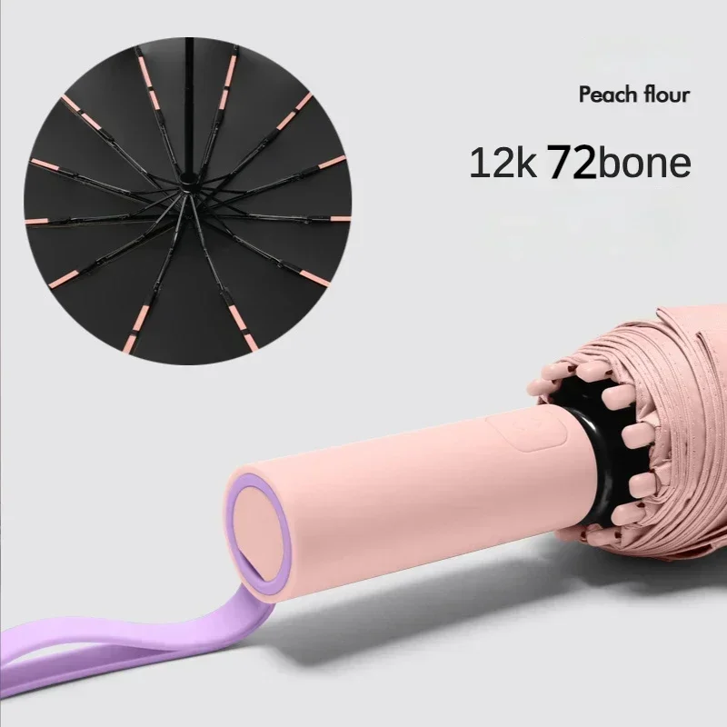 72 Bone Fully Automatic Umbrellas Reinforced UV Protection Umbrella Double Person Sunscreen Umbrellas Men'S Durable Rain Gear: Pink