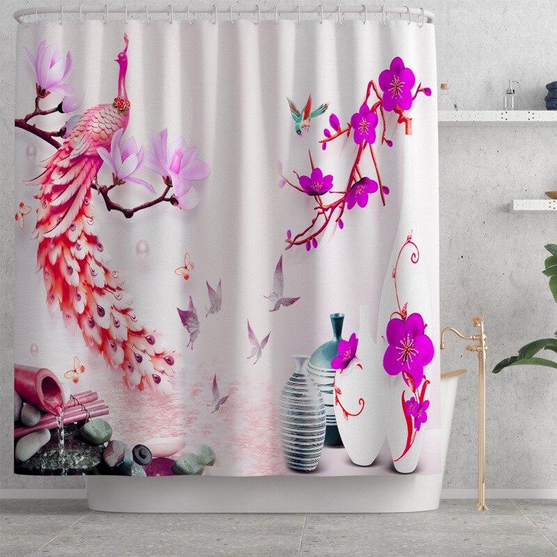 Print Bloemen Douche Mat Badkamer Tapijt Anti Slip Tapijt Pad Absorberende Badmatten Set Microfiber Mat Voor Badkamer: Shower Curtain-609