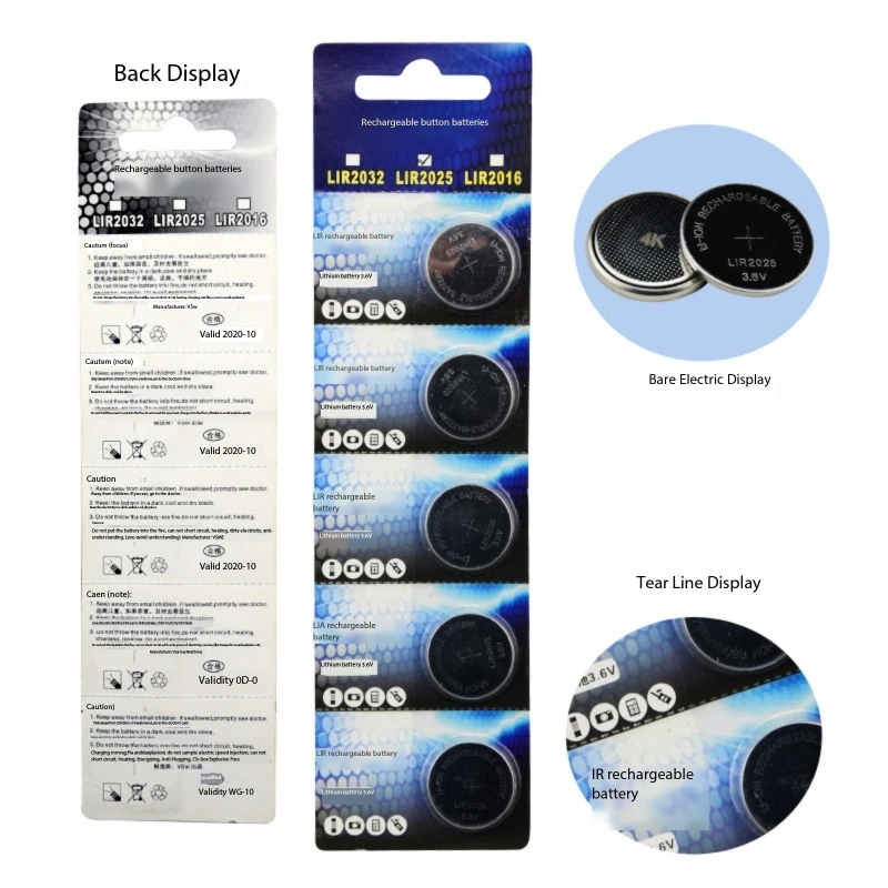 LIR2032 Rechargeable Battery 2032 Lithium charging Can Replace 3.6v 40mAH CR2032 for watches Coin Battery
