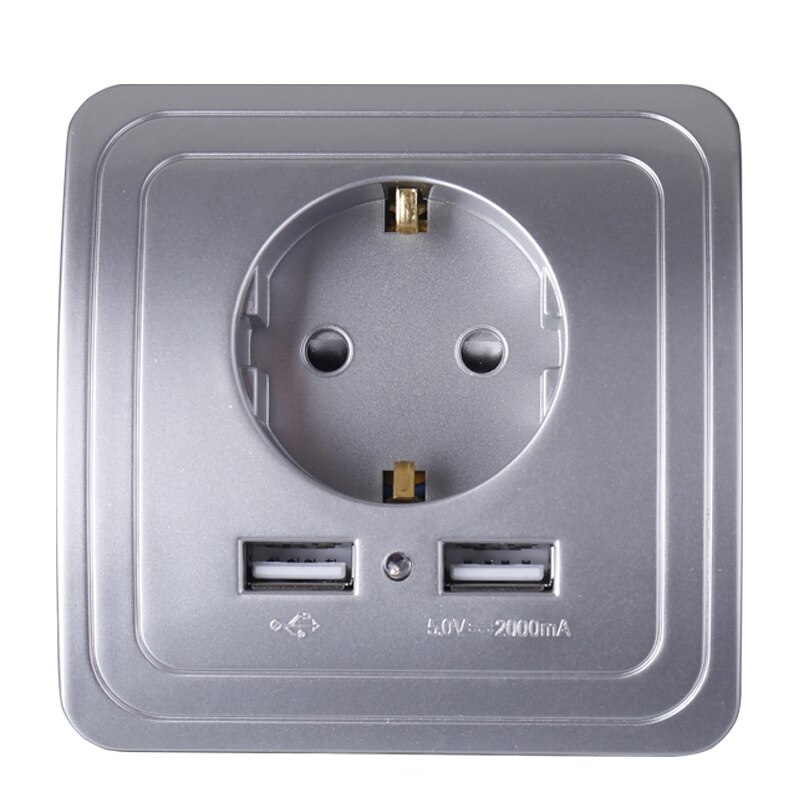 Bcsongben Wall USB Power Socket, AC 110V-250V 16A For Home, PC Panel 86mm*86mm Dual USB EU Standard Wall Socket: PC SILVER 2.1A