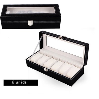2/3/6/10/12 Grids Watch Jewelry Box Man Organizer For Watches Leather Watch Box Case Jewelry Display Case Packaging: 6 grids