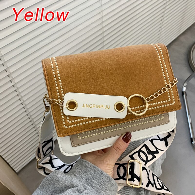 Crocodile pattern Shoulder Women's Matte Contrast Color Shoulder Messenger Bag Small Square Bag сумка женская: Yellow 3