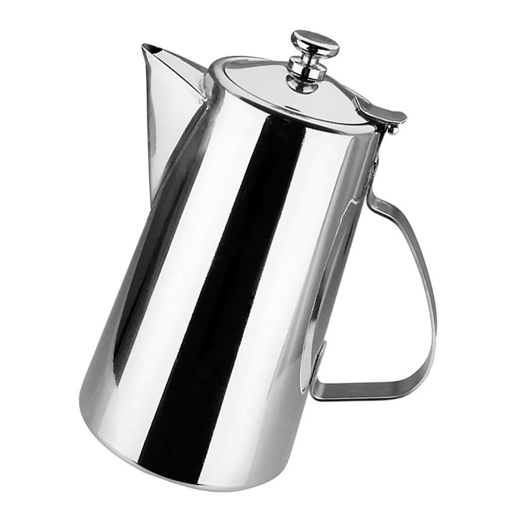 Pitcher Stainless Steel Water Carafe with Lid for Coffee Milk Beverage Short Spout, 2L