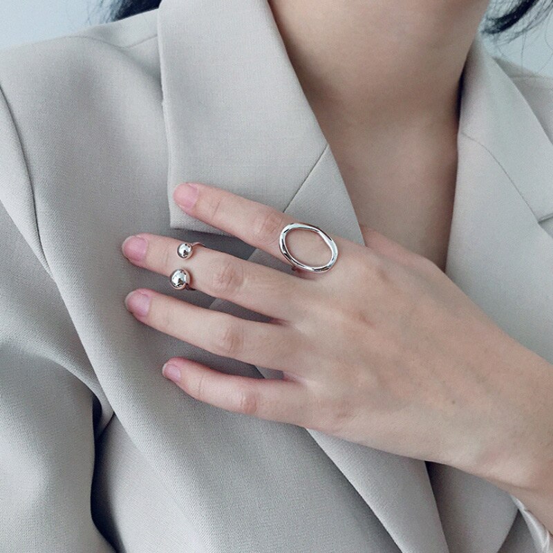 F.I.N.S Klassische doppelte runde Kugel aus 925er-Sterlingsilber, Knuckle-Ringe für Frauen, kleiner Zehenschwanz-Fingerring, weiblicher edler Schmuck
