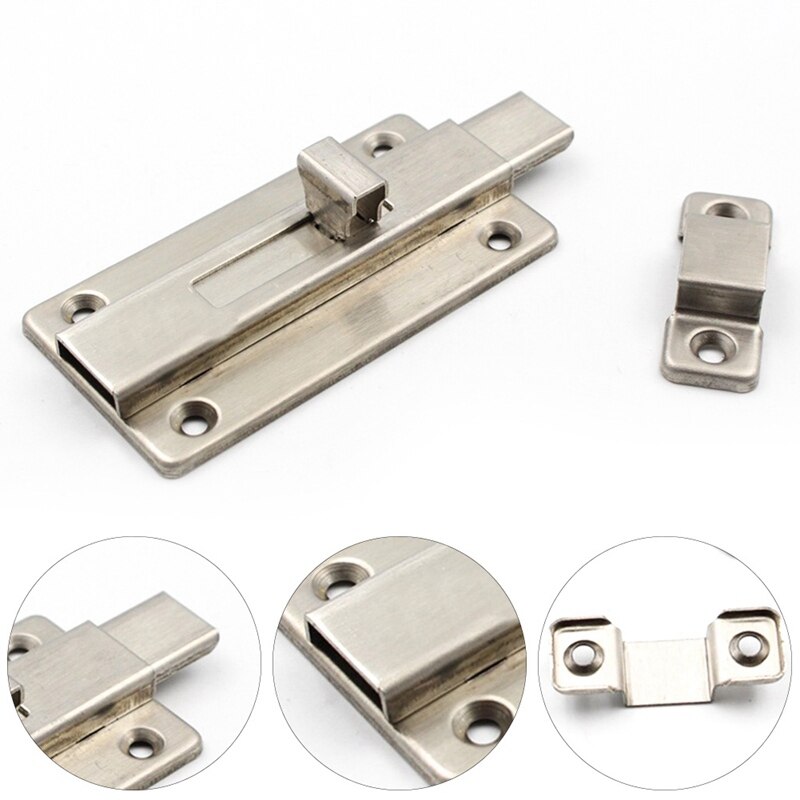 1Pc 2/3/4 Inch Long Silver Stainless Steel Door Latch Sliding Lock Bolt Latch Hasp Staple Gate Safety Lock
