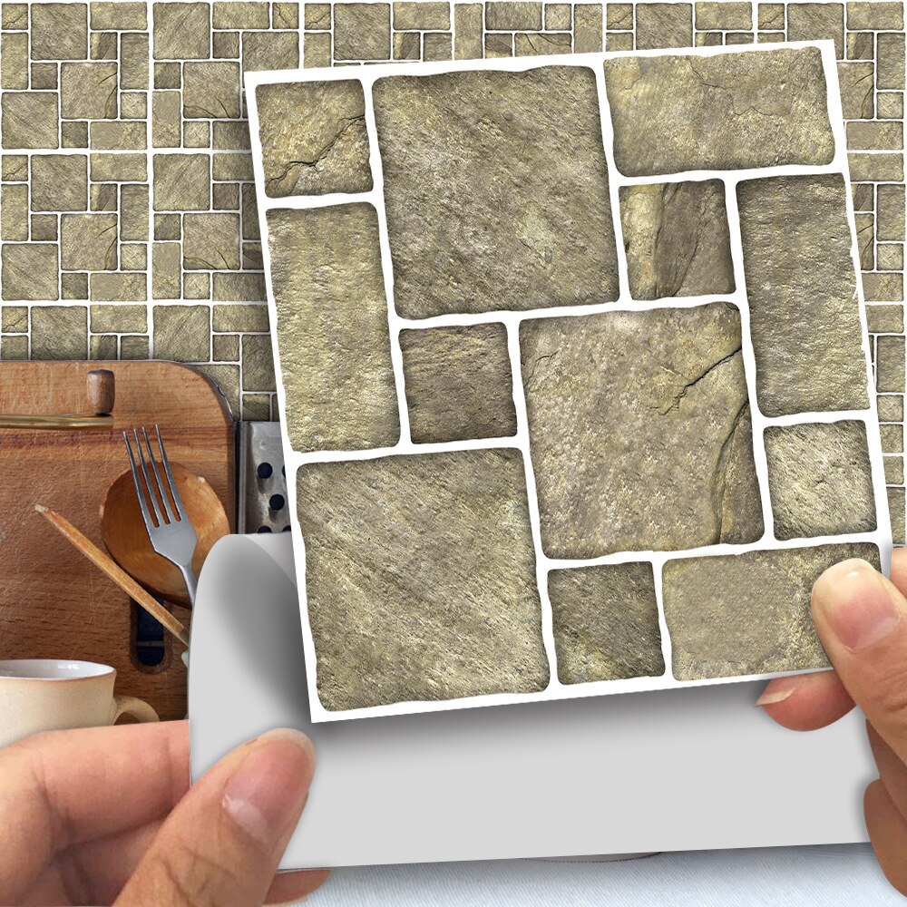 10/15cm x 25 pieces Stone pattern Tile stickers home deco Self-adhesive PVC wallsticker waterproof Renewed sticker for bathroom