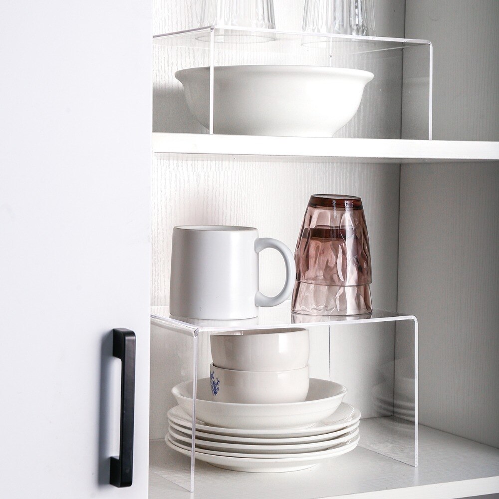Étagère de rangement en acrylique à plusieurs niveaux, diviseur et organisateur pour armoires de cuisine, supports de rangement transparents pour le bureau