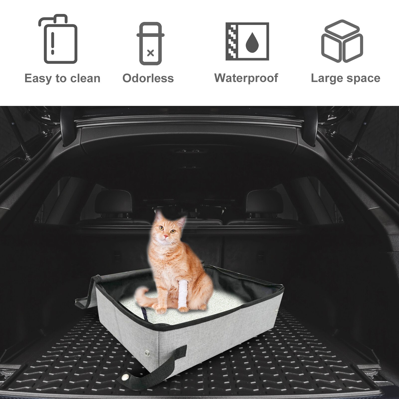 Lettiera per gatti da viaggio scatola per lettiera portatile con doppia cerniera con coperchio pieghevole impermeabile per viaggi tutto'aperto guida campeggio