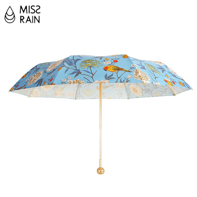 Paraguas MissRain con mango de bola de oro, paraguas de lujo para mujer, , protección Uv, bolsillo plegable, paraguas de lluvia para mujer, hermosos y compactos