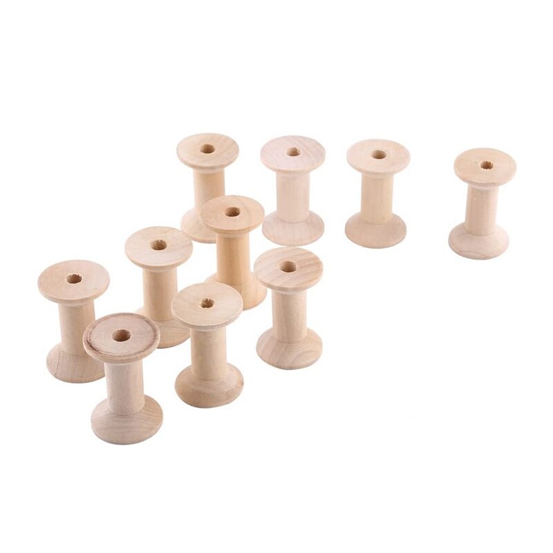 Pack of 10 Pieces of Wooden Empty Spools Empty Spools of Natural Metal Wire Braided Spools Wood 47 mm x 31 mm