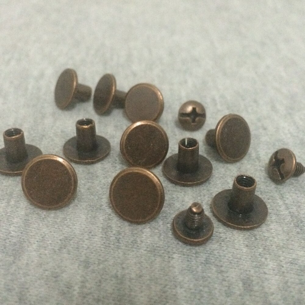 100Pcs 10X7MM Koper Ronde Platte Spikes Metalen Platte Studs Klinknagels Screwback Spots Cone Leather Craft spikes Voor DIY Maken