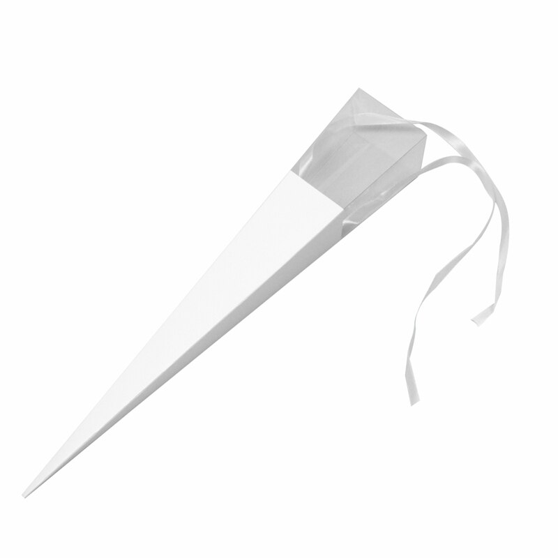 25Pcs Exquisite Flower Box Packing List Rose Holder PVC Triple-cornered Box with Ribbon Florist Supplies: White