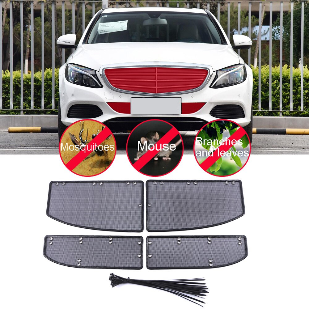 Voor Mercedes Benz C-Klasse Buitenkant Stalen Front Insect Grill Netto Beschermhoes 4 Stuks