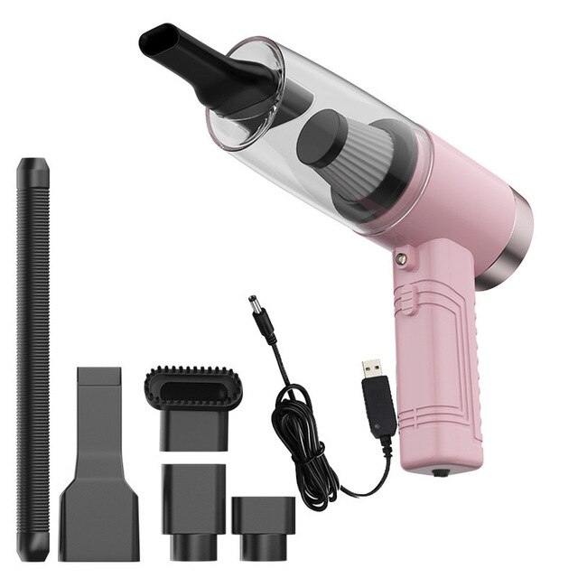 Auto Nat Droog Dual Purpose Stofzuiger Auto Kleine Draadloze Met Geur Hoge Powe Detritus Cleaner Machine Accessoires Artikelen: Pink Wireless