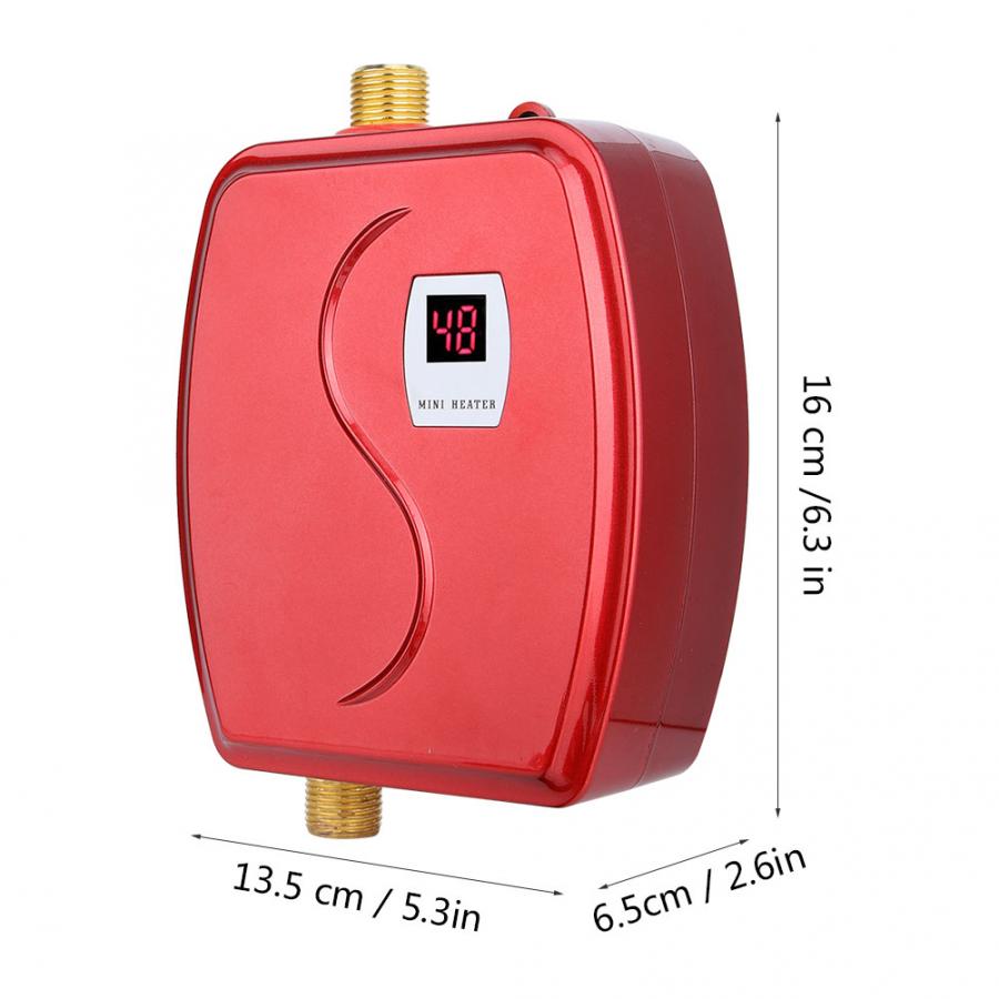 Mini calentador de agua instantáneo eléctrico sin tanque de 3800W, sistema de calentador de agua instantáneo para baño de cocina: Rojo