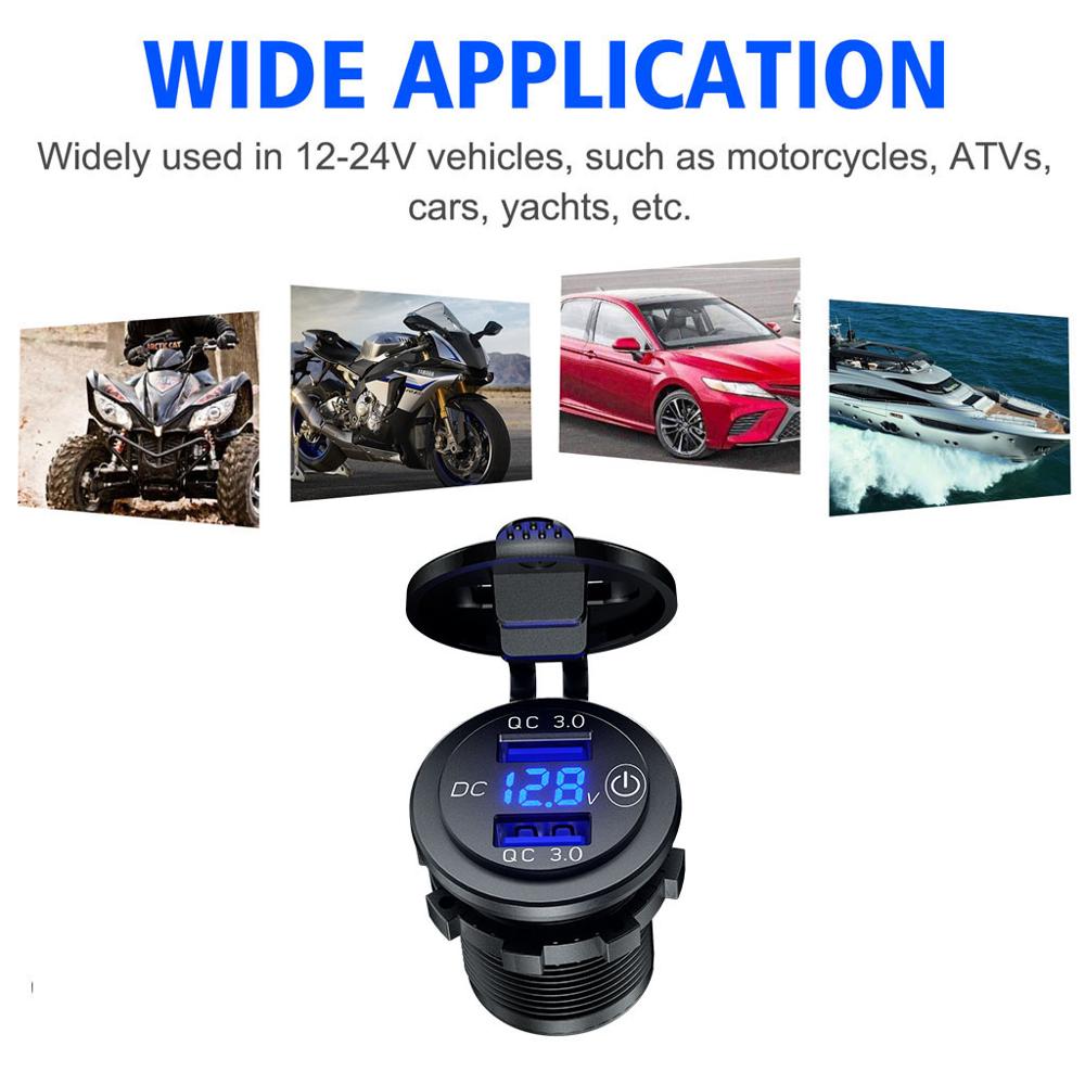 12v usb-  qc3.0 -autoladebuchse mit touch-schalter, led-voltmeter 24v wasserdichtem netzteil für lkw, suv und bootsmotoren