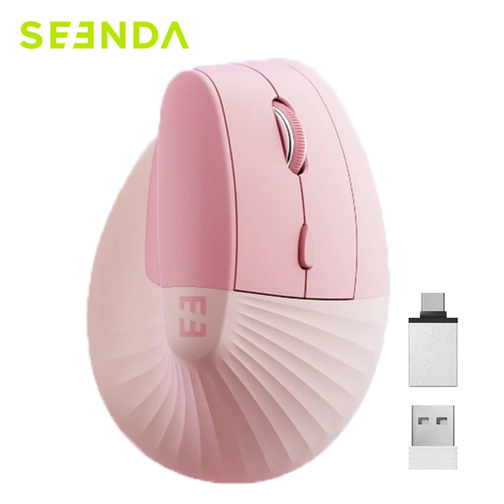 Seenda Pionowa mysz bezprzewodowa typu C z możliwością ładowania Ergonomiczna mysz USB i typu C do laptopa PC MacBook Windows Android: Różowy