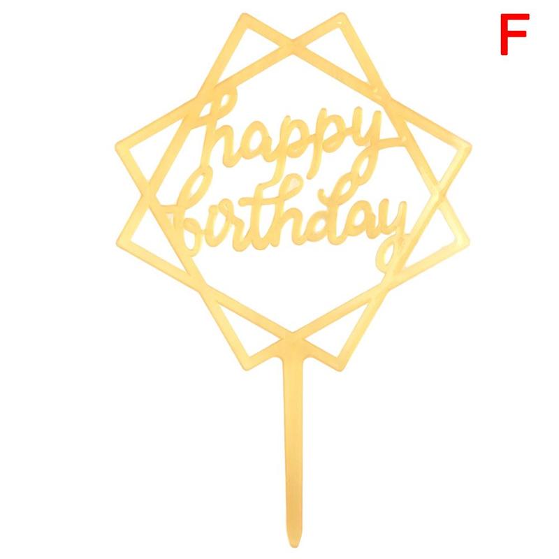 1pc glitter feliz aniversário bolo topper acrílico carta preto cor de ouro bolo topo bandeira decoração crianças aniversário festa de casamento suprimentos: F