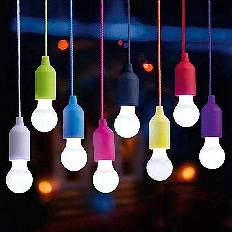 LED Hanging Light Bulb Battery Powered Colorful Pull Cord Bulb Portable LED Lamp For Outdoor Camping Home Garage Patio Tent