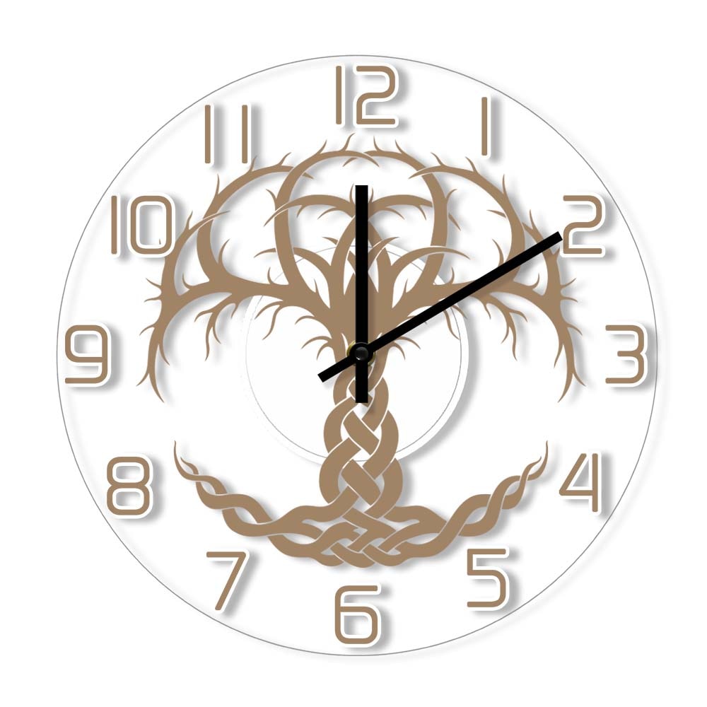 Celtic Tree Of Life Silent Wall Clock Modern Norse Yggdrasil Family Tree Minimalist Wall Clock For Living Room Boho: Without LED