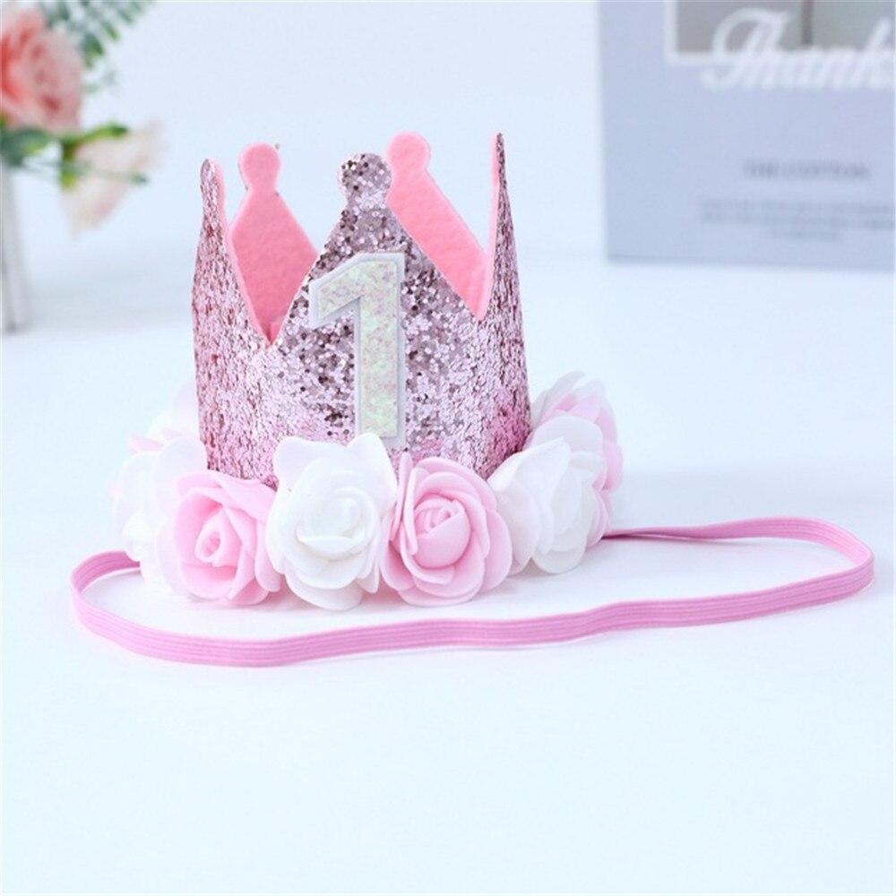1st fødselsdag krone hat baby 1 2 3 år gammel fødselsdag blomst kronhuer baby shower fødselsdagsfest dekorationer hår tilbehør: Stil 1