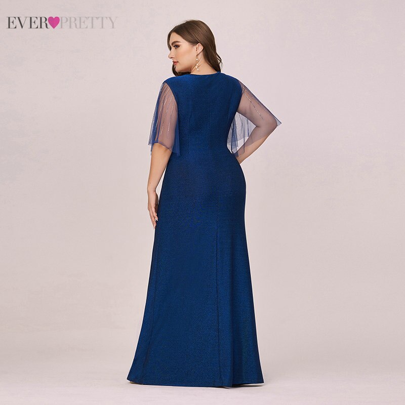 Plus Size Royal Blue Moeder Van De Bruid Jurken Ever Pretty Lange Mermaid V-hals Formele Elegante Party Gown EP00493SB vestidos