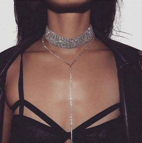 Luxury Multilayer Crystal Rhinestones Choker Necklace Women Indian Ethnic Statement Large Collar Necklace Jewelry