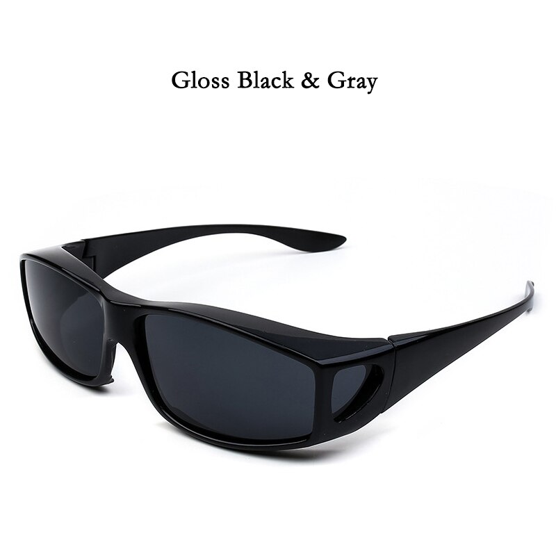 Polarized Sunglasses Fit Over Eye Glasses Driving Wrap Shield Goggles Fishing Glasses Sports Sunglasses: Gloss Black Gray