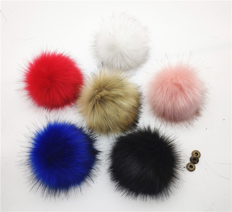 Boule en fausse fourrure colorée pour bonnets 12cm, pompon en fourrure artificielle pour bonnet, sac pour chaussures avec bouton-pression