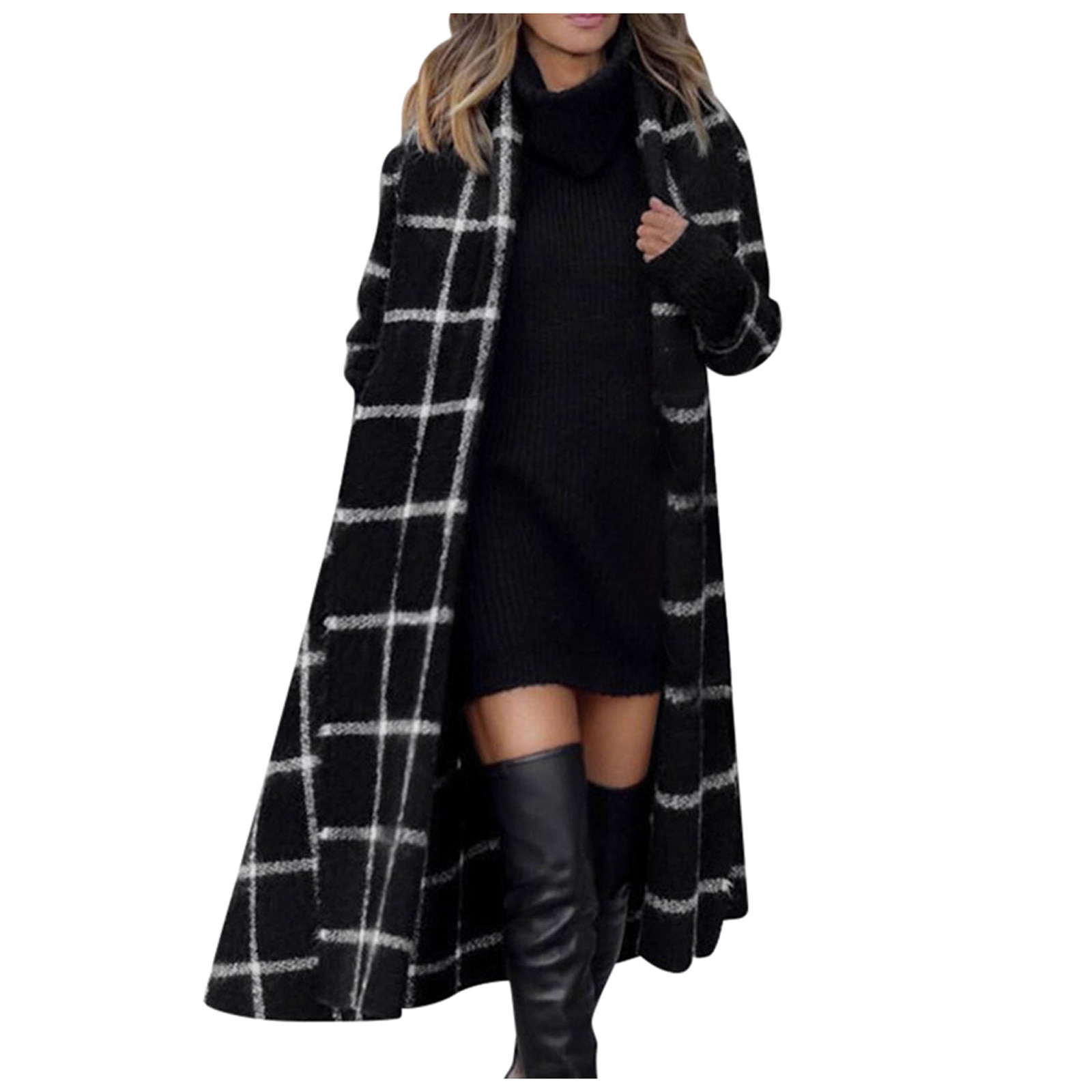 Femmes Plaid hiver à capuche manteau Trench veste mince longue pardessus vêtements d'extérieur automne Parkas basique vestes # js5