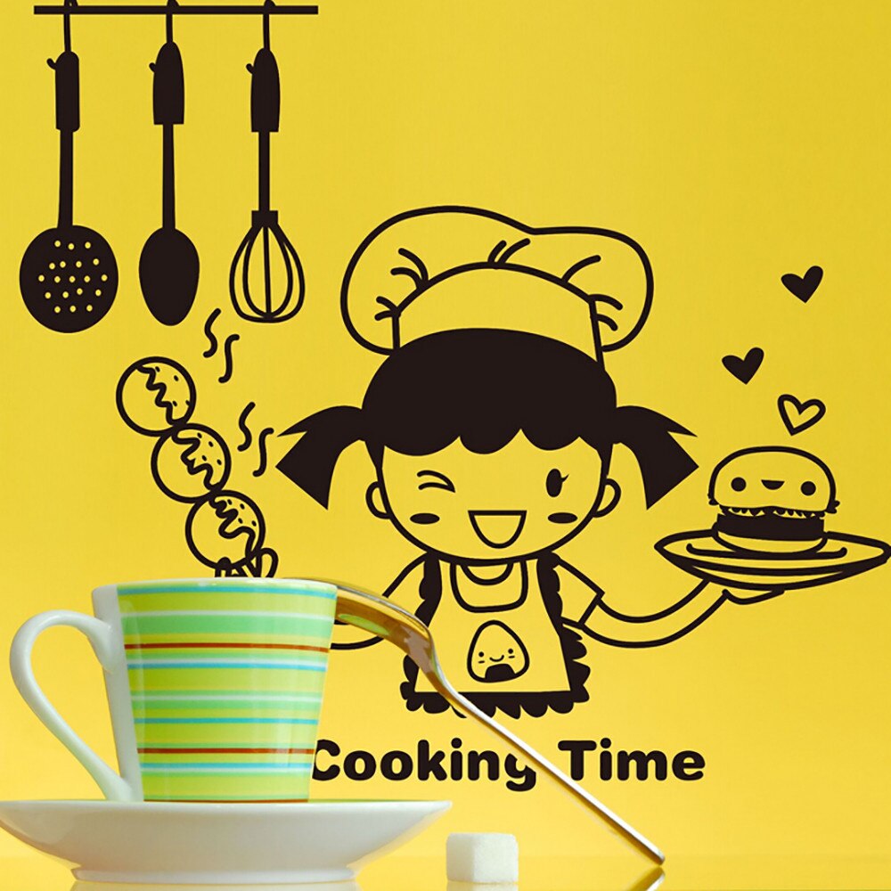3D Cute Cook Wall Stickers Kitchen Living Room Ornaments Sticker Cute Wall Decal Home Decoration Cooking Time
