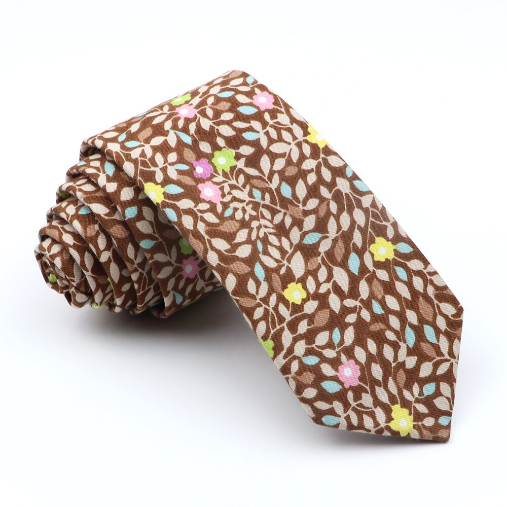 Cotton Floral Tie For Men Women Skinny Print Necktie For Wedding Casual Man's Neckties Classic Suits Flower Cravat: Ginger
