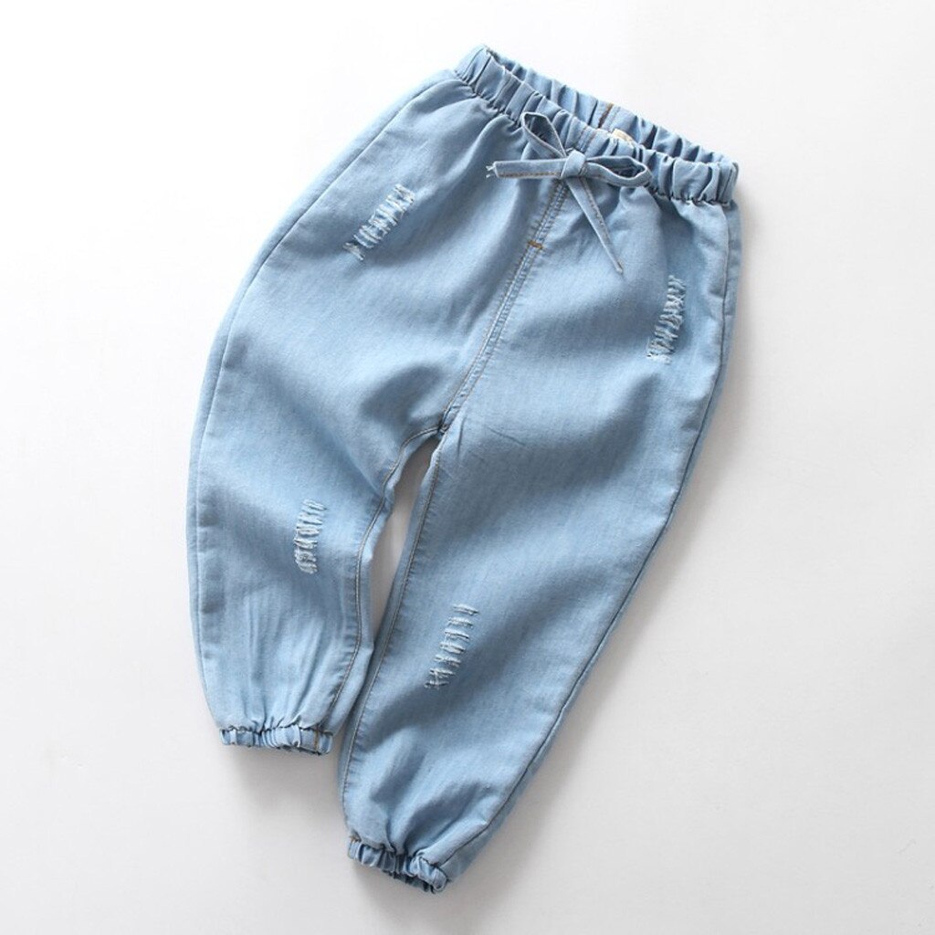 Jongens Broek Lange Broek Voor Meisje Kinderen Baby Jeans Cartoon Gat Denim Lange Broek Elastische Taille Jeans Kleding # C