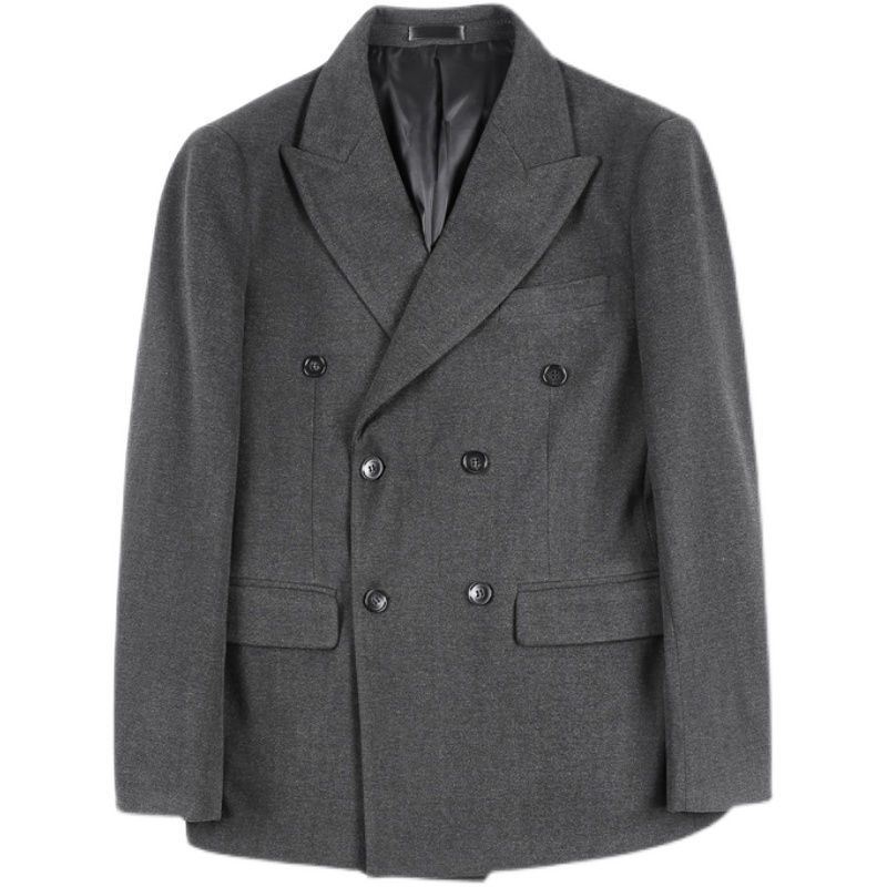 British Style Woolen Blazers Men Double Breasted Wedding Business Casual Suit Jacket Social Banquet Tuxedo Coat Costume Homme