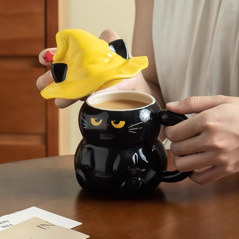 Chapeau magique chat tasse d'eau fille tasse en céramique de haute valeur avec couvercle tasse eau potable domestique d'halloween