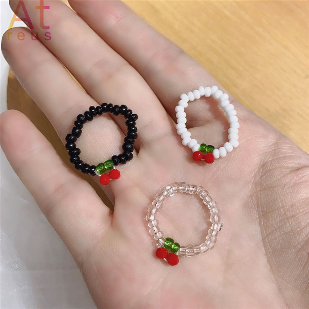 Zomer Strand Boho Transparante Kralen Cherry Sieraden Set Crystal Choker Ketting Voor Vrouwen Meisje Fruit Weave Kralen Armband Ring