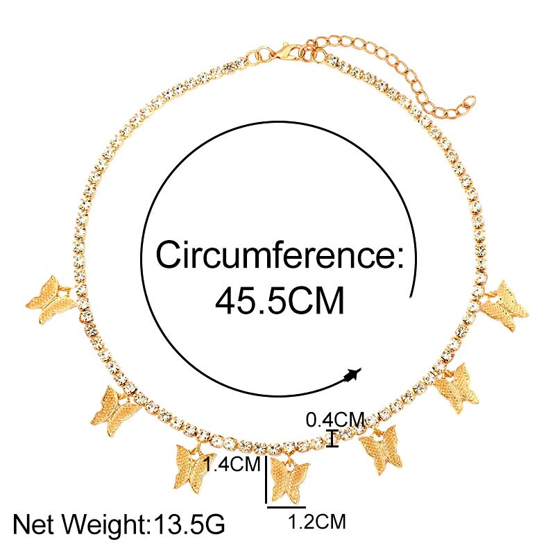 Caraquet-Colgante de mariposa de Metal ostentoso para mujer, Gargantilla de cadena de tenis con diamantes de imitación, joyería llamativa de , 7 Uds.