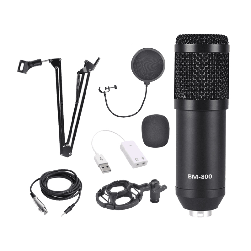 Condenser Microphone Bundle, BM-800 Mic Set for Studio Recording & Broadcasting-ABFN: Black