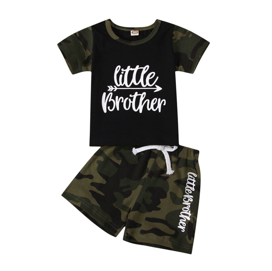 Baby Jongens Kleding Set Brief Afdrukken Camouflage Korte Mouw T-shirt En Shorts Twee Stuk Pak Voor Verjaardagsfeestje Fotografie: 12m