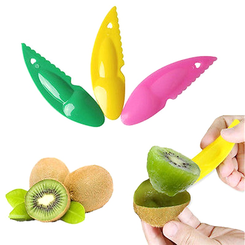 3pc/ set kiwi sked plast godis färg kiwi gräva skopa grönsak frukt kniv skärare skalare skärare köksredskap