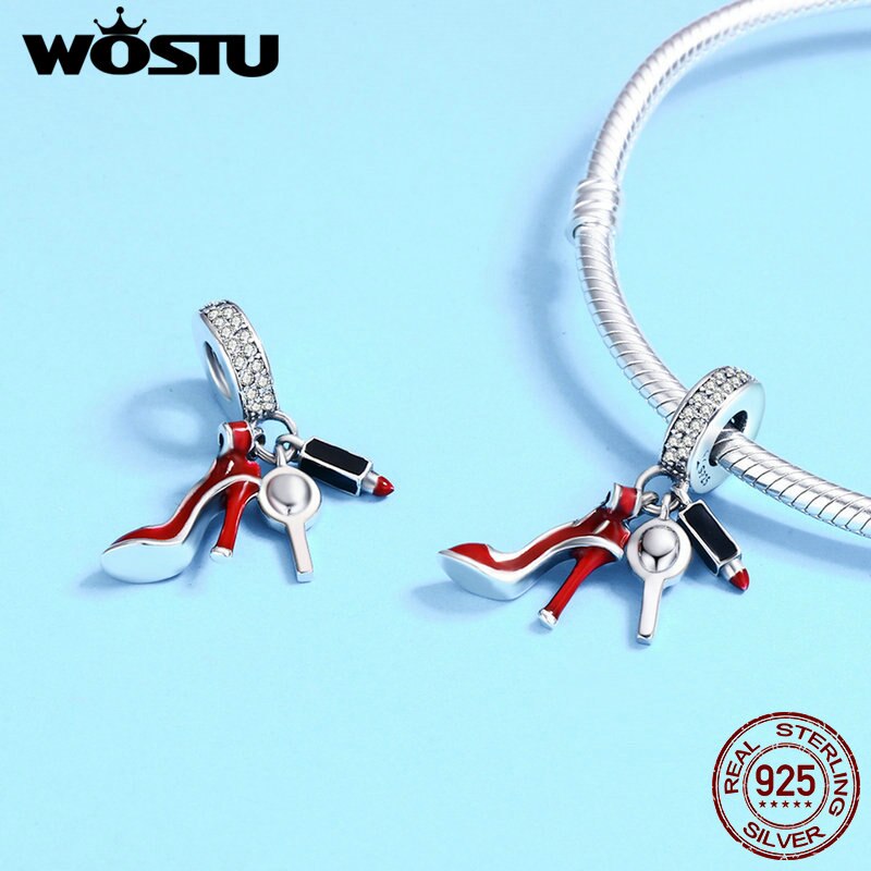 WOSTU Populaire 925 Sterling Zilver Vrouwen Schoenen, Spiegel Make Hanger Charm fit Vrouwen Armband DIY Sieraden Vrouwen DXC457