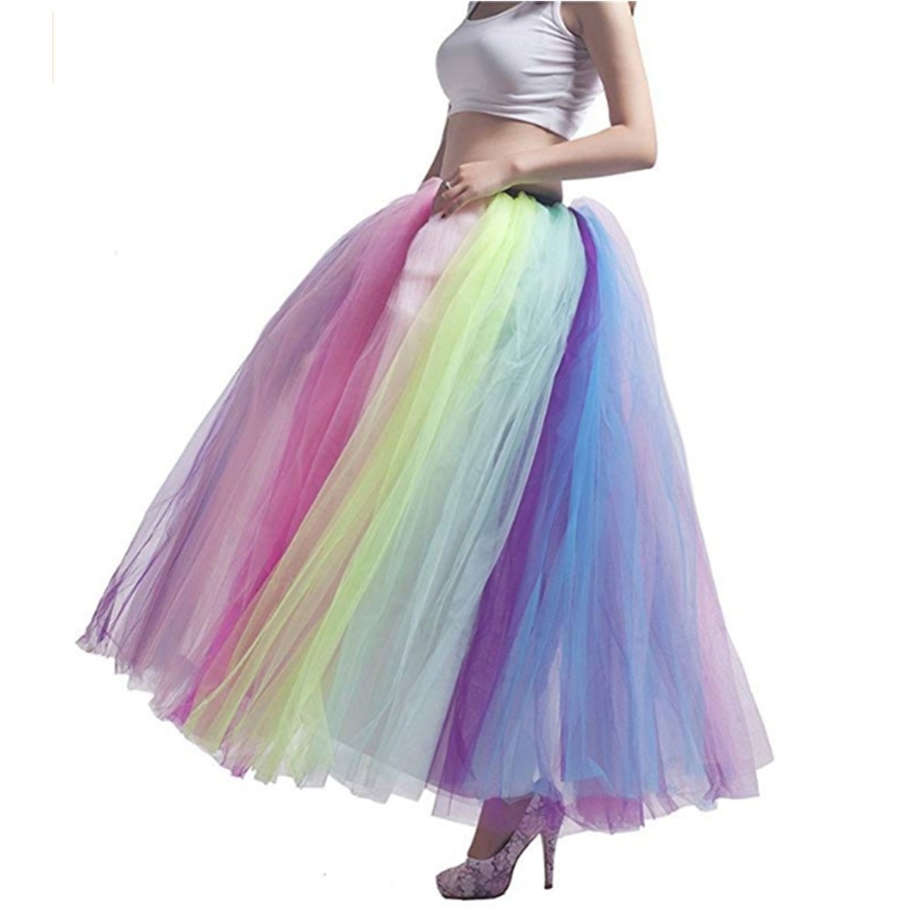 Jupon de mariée pas cher sous-jupe à volants couleur arc-en-ciel filles fête Crinoline longue adulte Tulle jupe Maxi