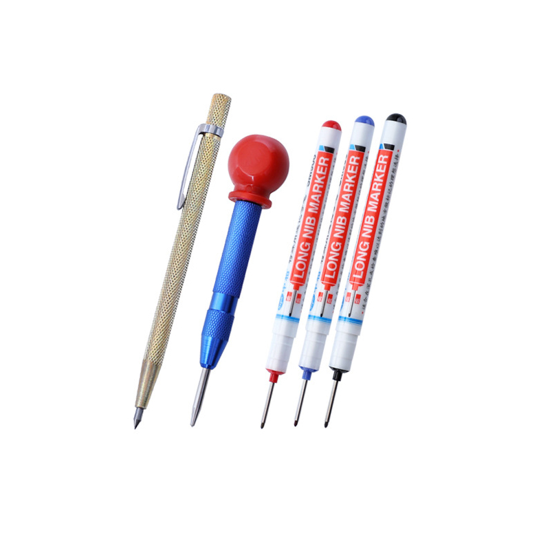 Carpenter Pencil Set Solid Woodworking Construction Marker with Center Punch Built-in Sharpener Deep Hole Mechanical Pencil Tool: Set E