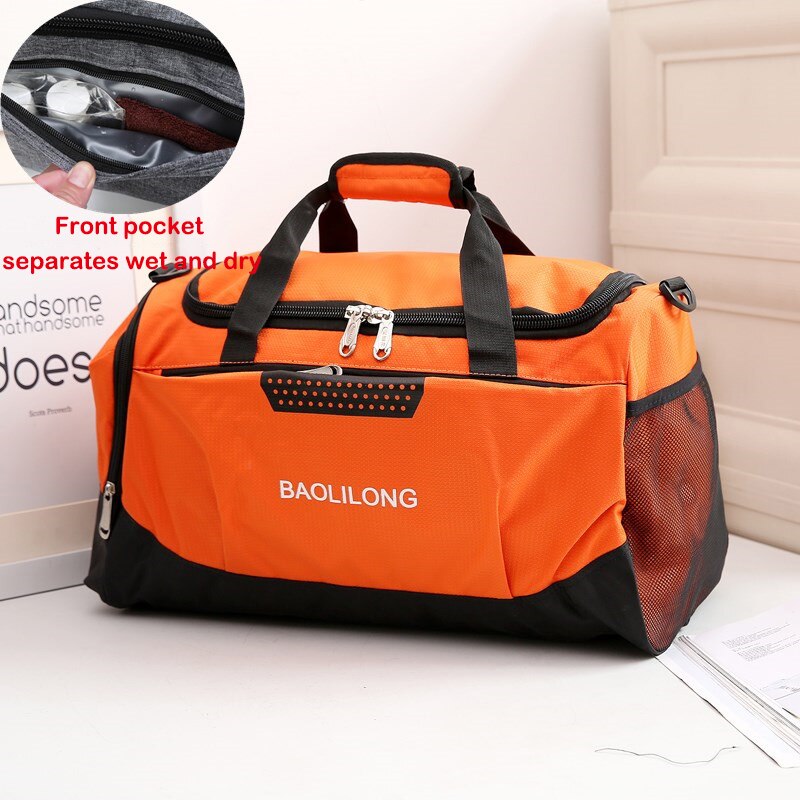 Professionelle Große Kapazität Sport Tasche Wasserdicht Casual Lagerung Gym Taschen Polyester Männer/Frauen Packable Duffle Reisetasche Mochila: Orange Dry wet sep