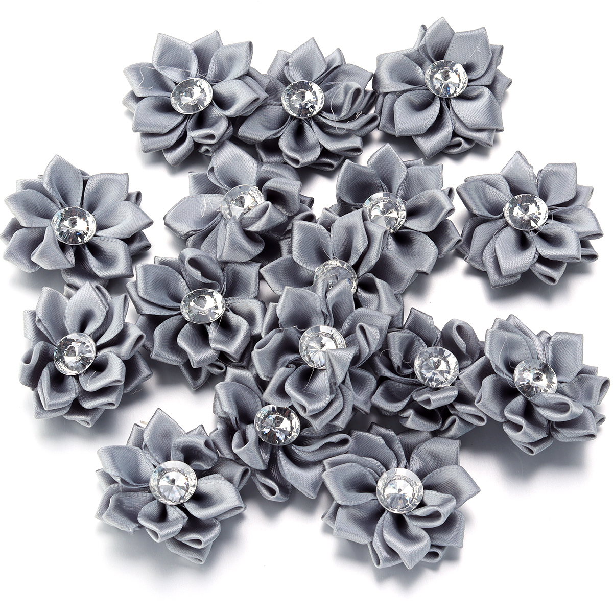 20Pcs/lot Mini Satin Ribbon Flowers 4cm Multicolor Rhinestones Handmade Flower for DIY Hair Clip Clothing Decoration Accessories: Laser Bright